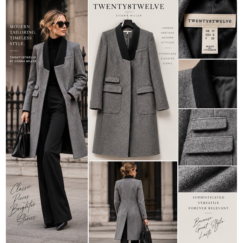 Twenty8Twelve Sienna Miller Wool Coat US 6 Gray Black Tuxedo Longline SL400053